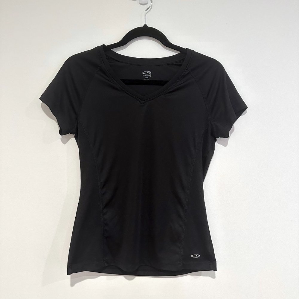 Champion, Activewear Workout V-Neck Short-Sleeve T-Shirt in Black, Size Small